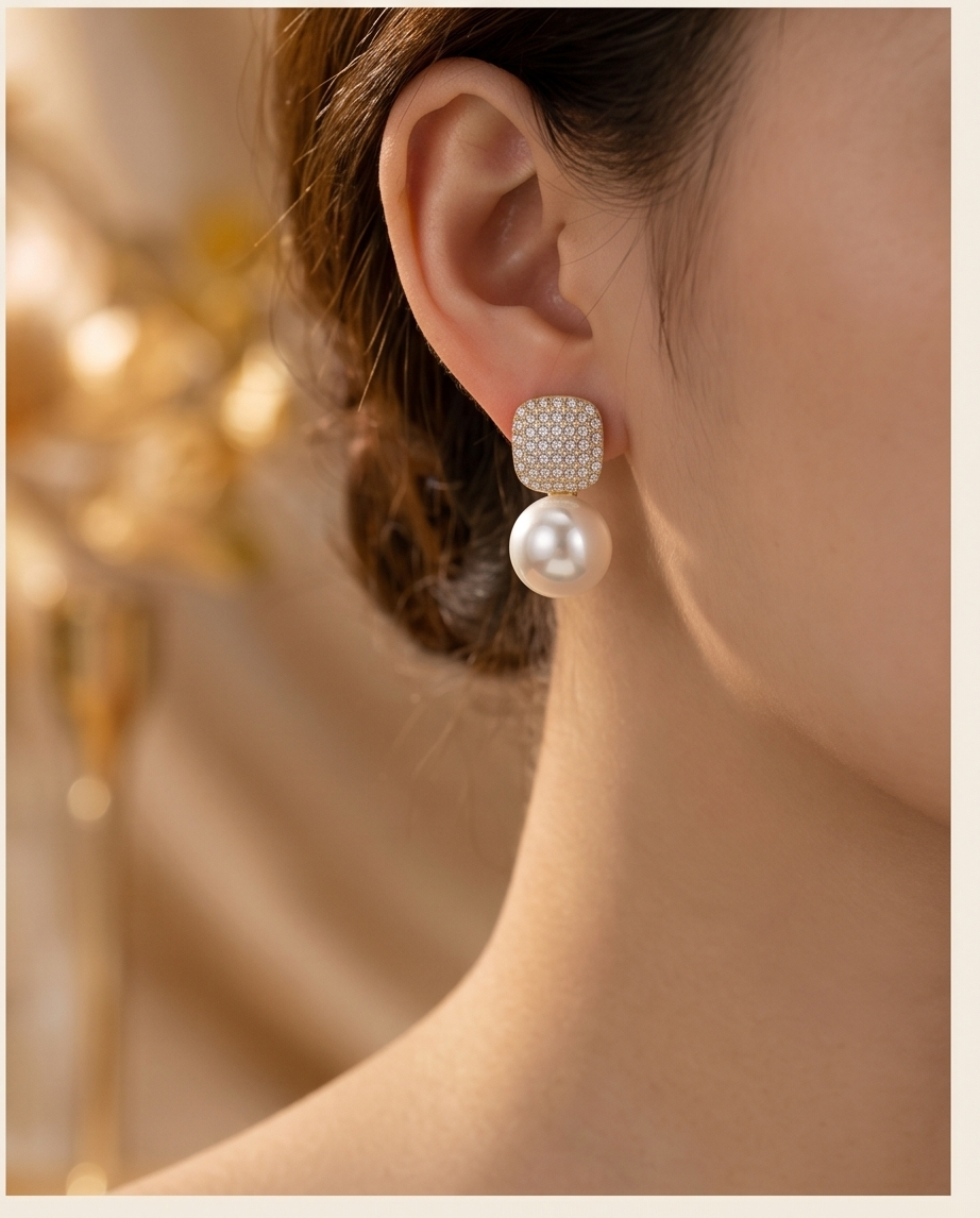 Artificial Crystal Pearl Earrings