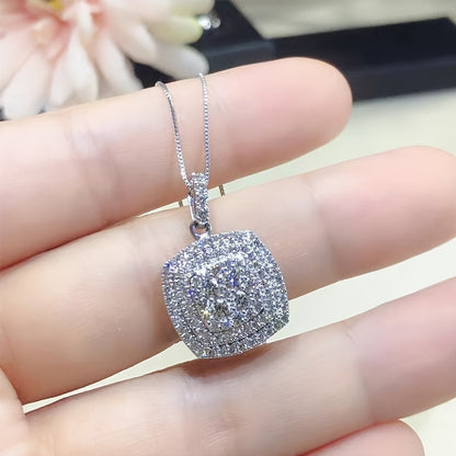 Square White Cubic Synthetic Zirconia Pendant Necklace