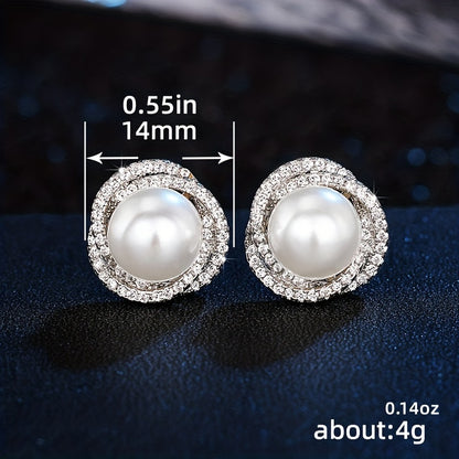 Pearl Flower Design Stud Earrings