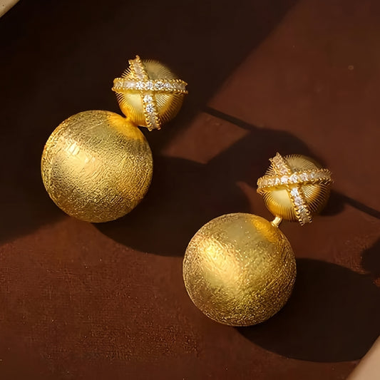 Italian Brushed Golden Ball Stud Earrings
