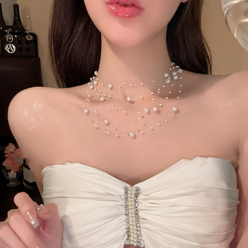 Faux Pearl Necklace with translucent String