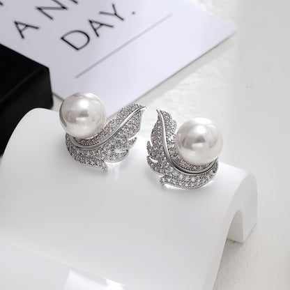 White Pearl and Zircon Earring Studs