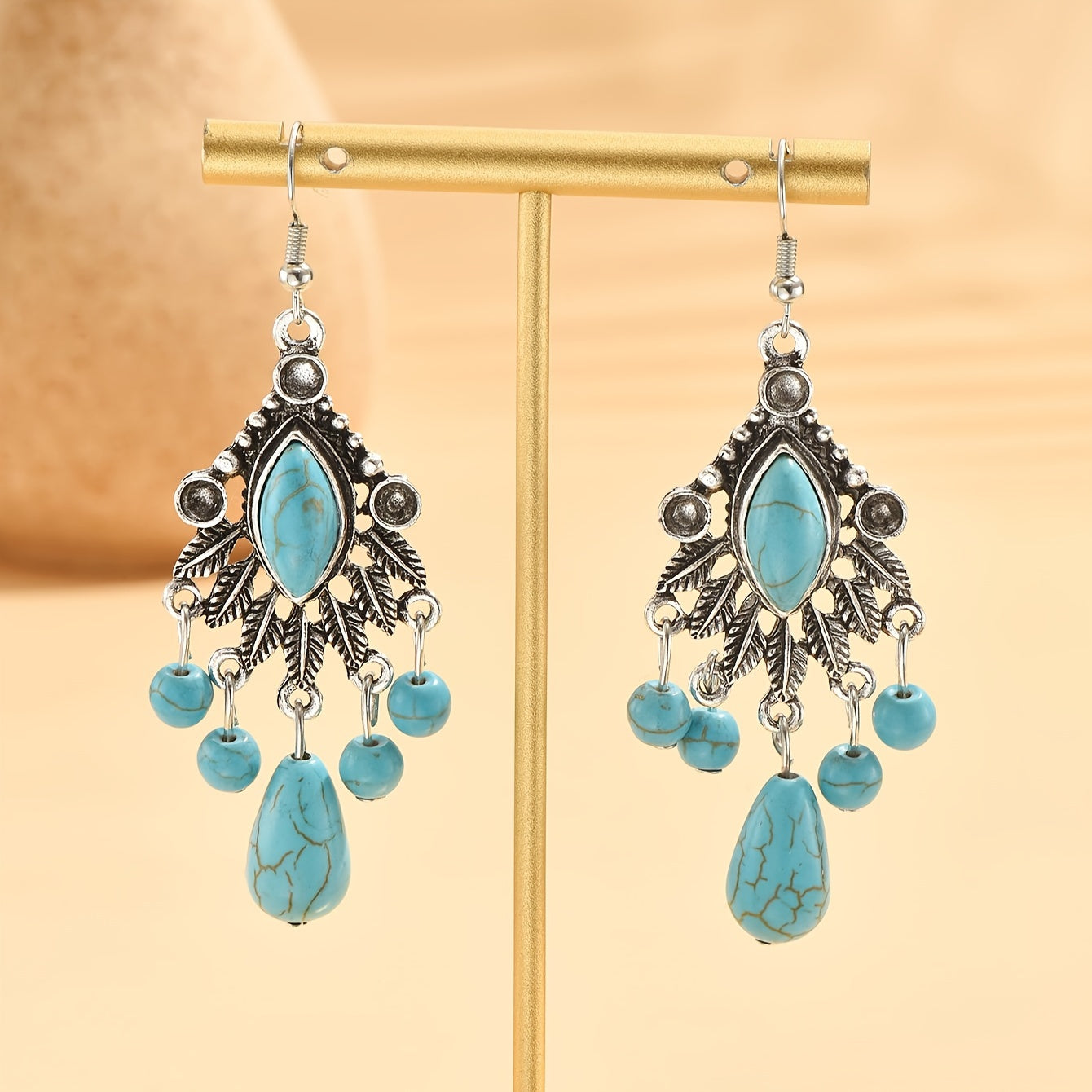 Antique Turquoise Teardrop Dangle Earrings