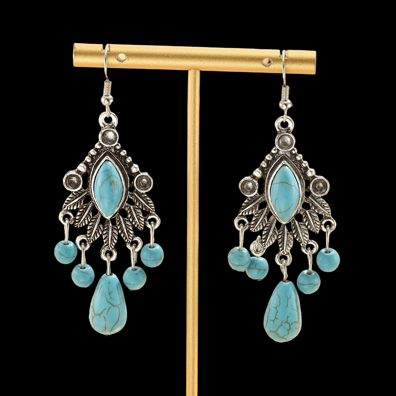 Antique Turquoise Teardrop Dangle Earrings
