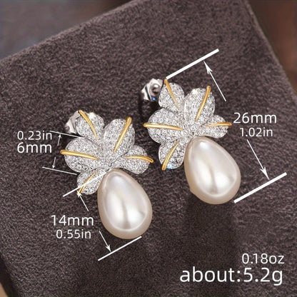 Floral Leaf Earrings with Oval Pearl