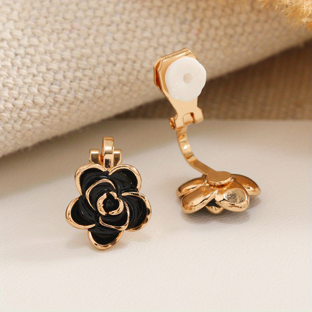 Camellia Flower Clip-On Earrings