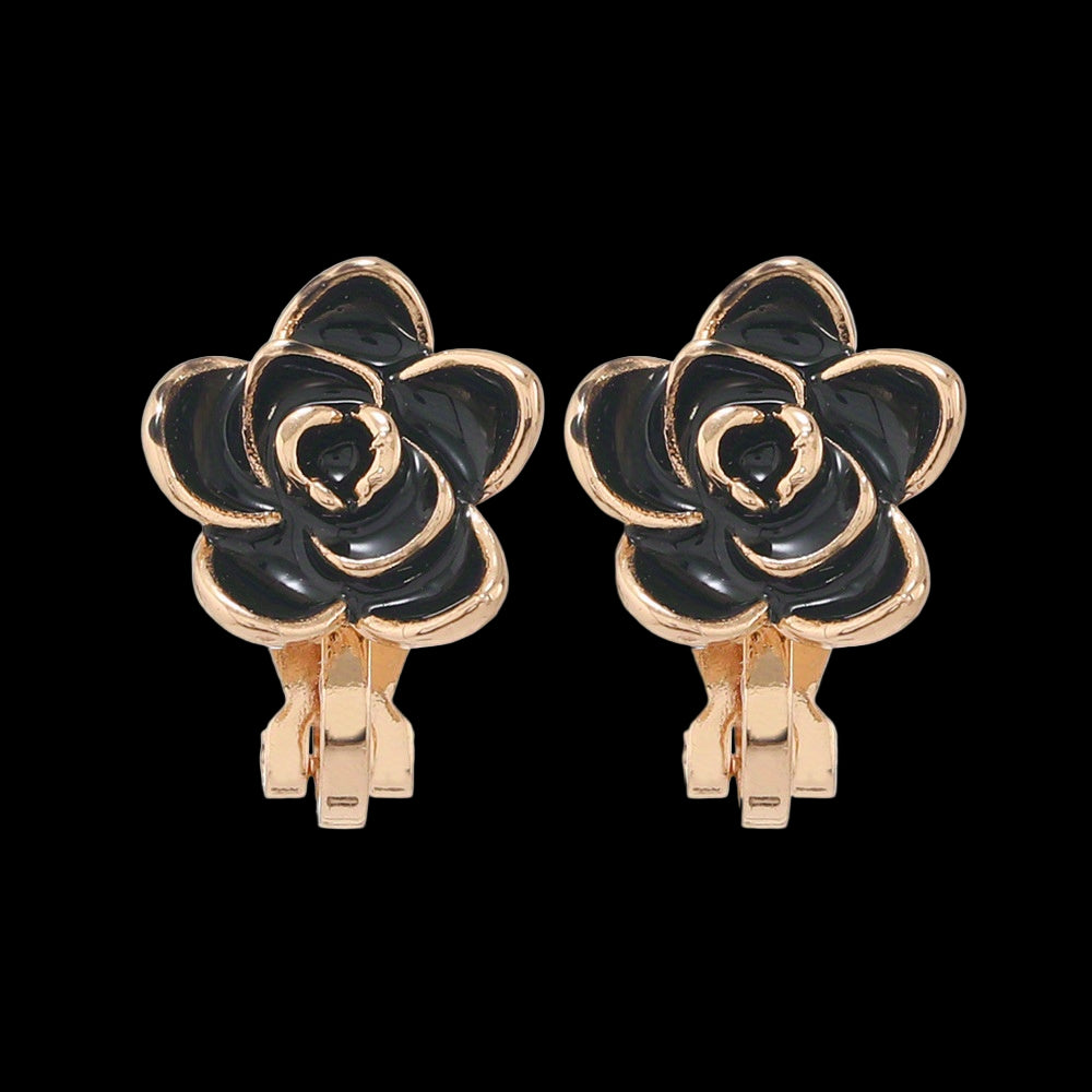 Camellia Flower Clip-On Earrings