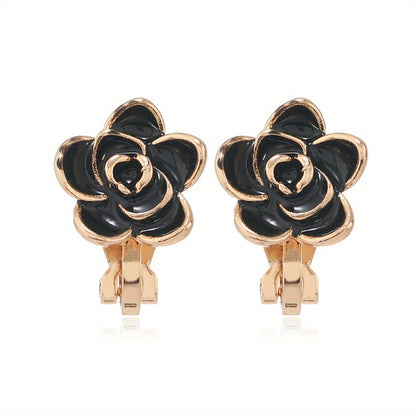 Camellia Flower Clip-On Earrings