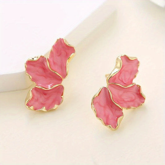 Rose Pink Half Flowers Stud Earrings