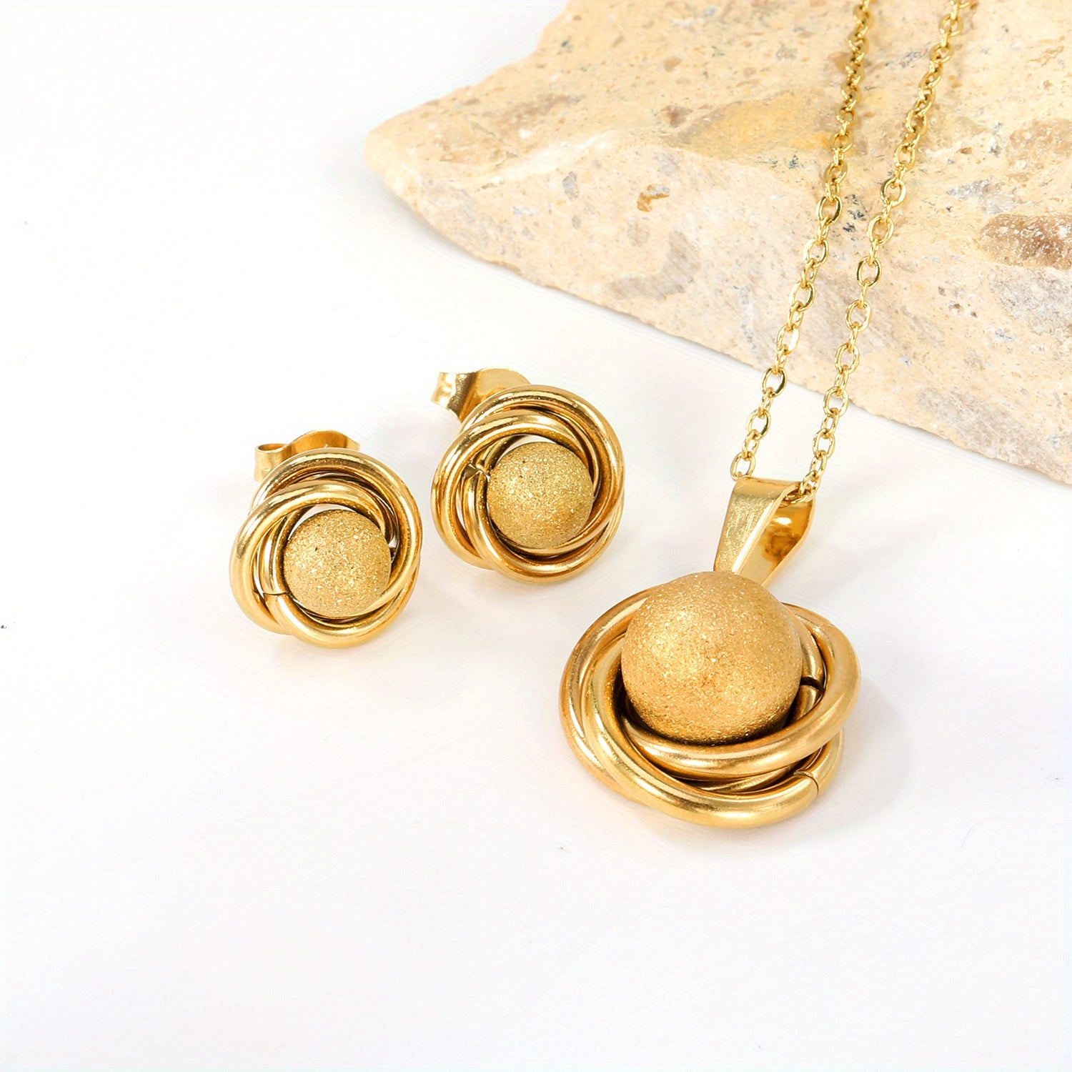 Geometric Ball Pendant Earrings Set