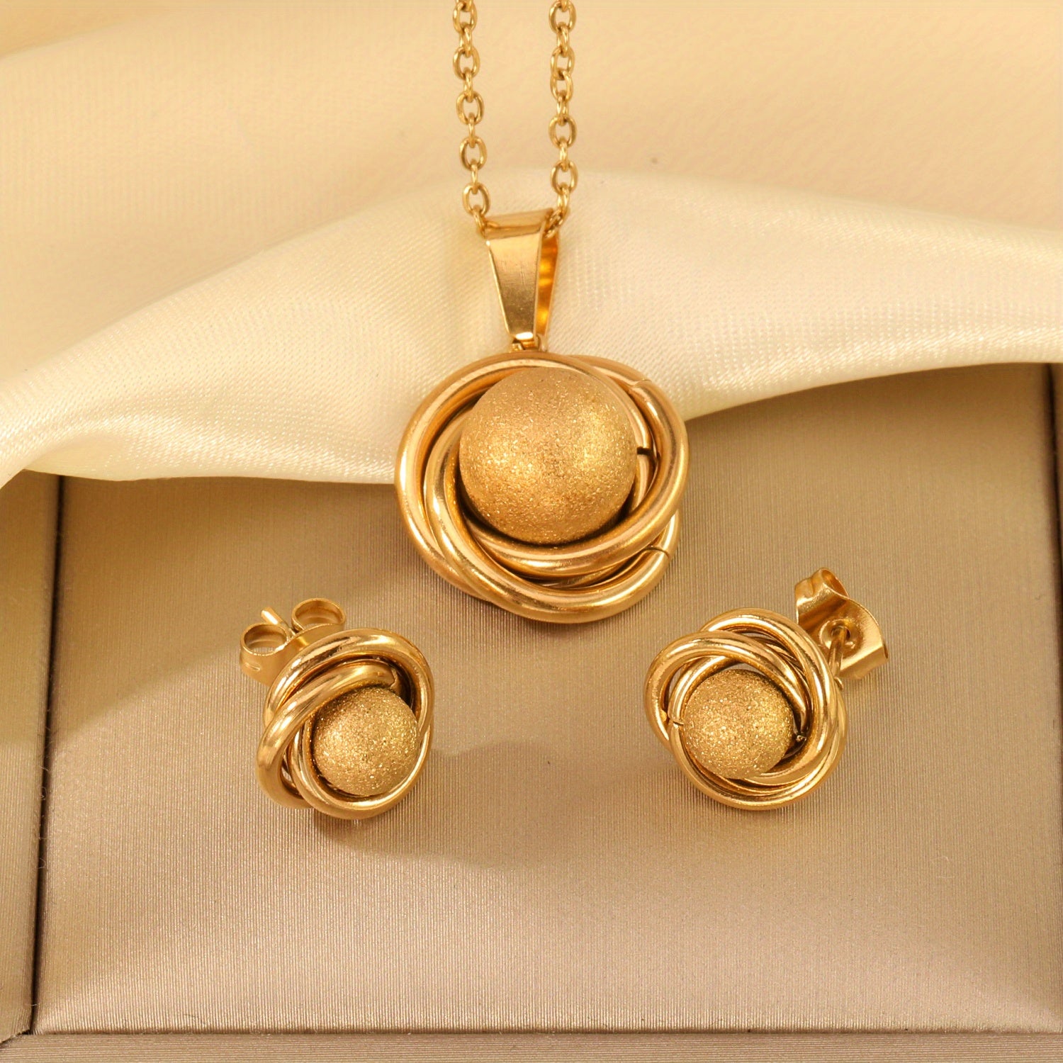 Geometric Ball Pendant Earrings Set