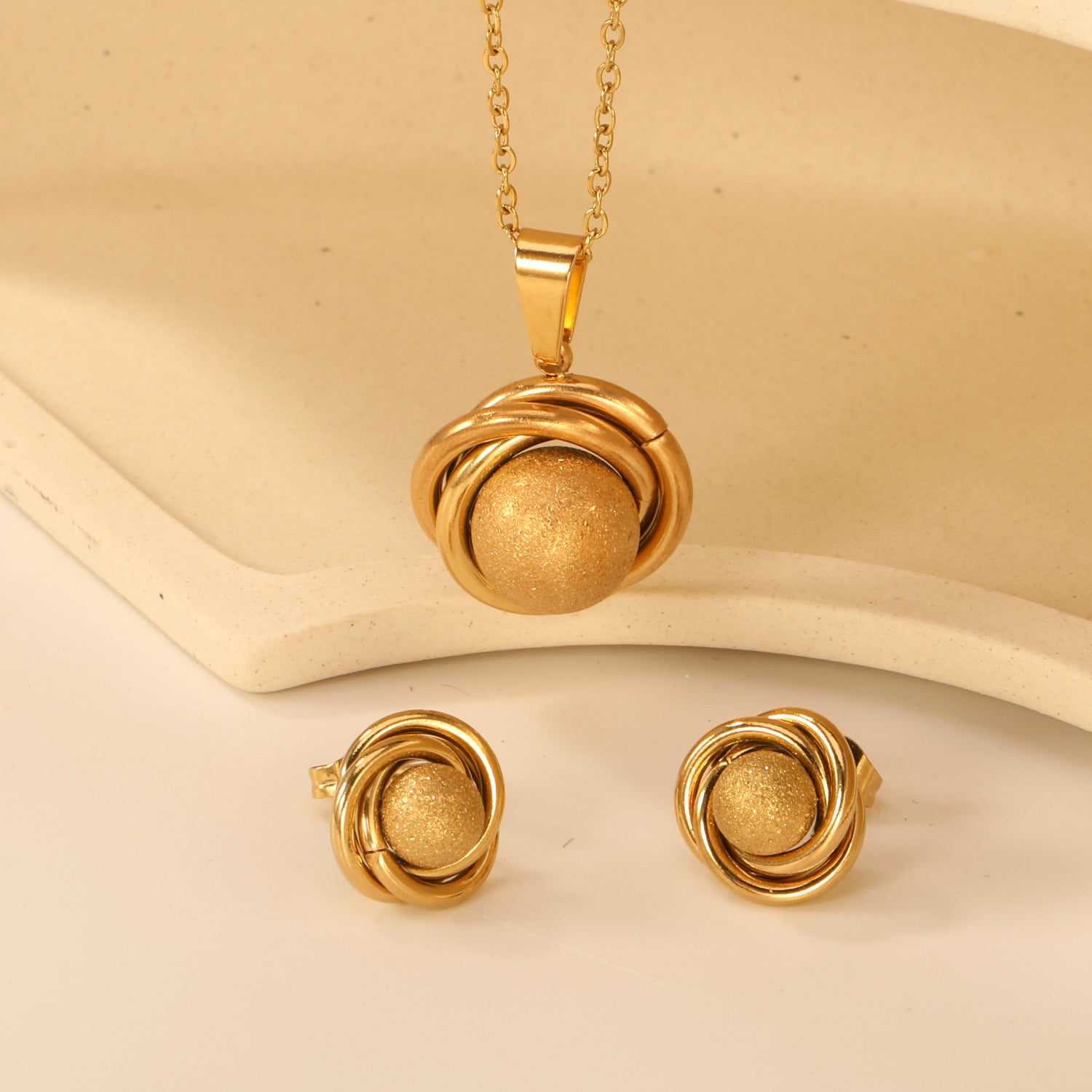 Geometric Ball Pendant Earrings Set
