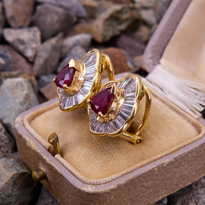 Red Ruby Stud Clip Earrings