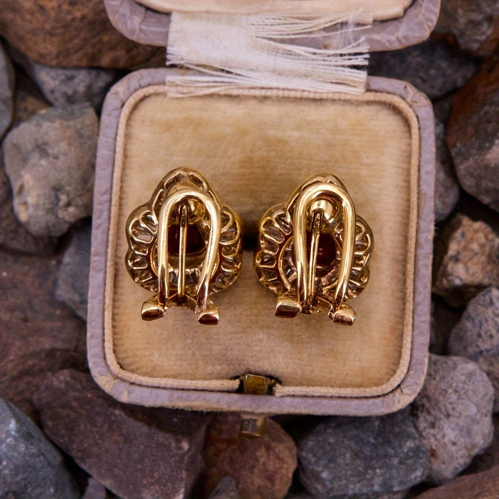 Red Ruby Stud Clip Earrings