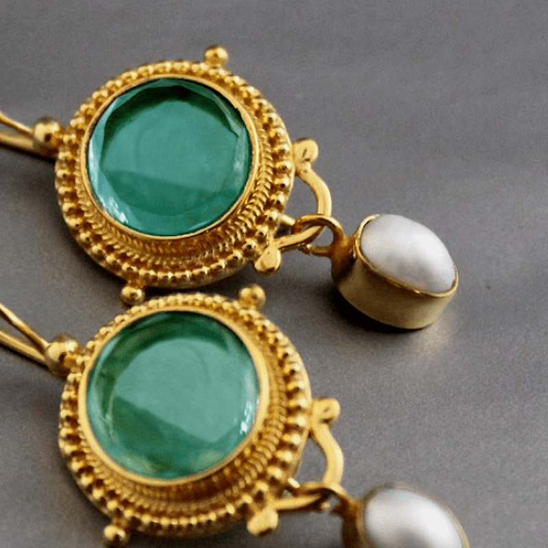 Synthetic Emerald Earrings in Golden Yellow