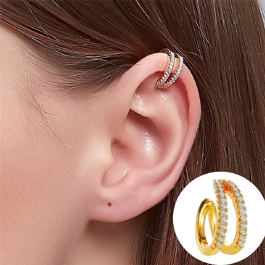 1pc Double-Layer Crystal Ear Cuff Earring
