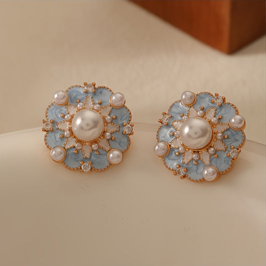 Vintage French Blue Oil Drop Flower Earrings