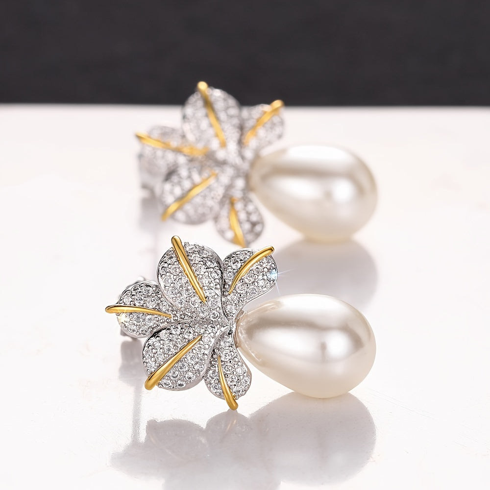 Oval Pearl Leaf Earrings