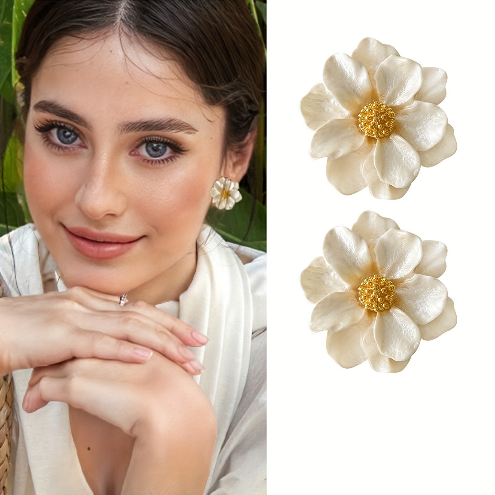 Bohemian Style White Resin Daisy Stud Earrings
