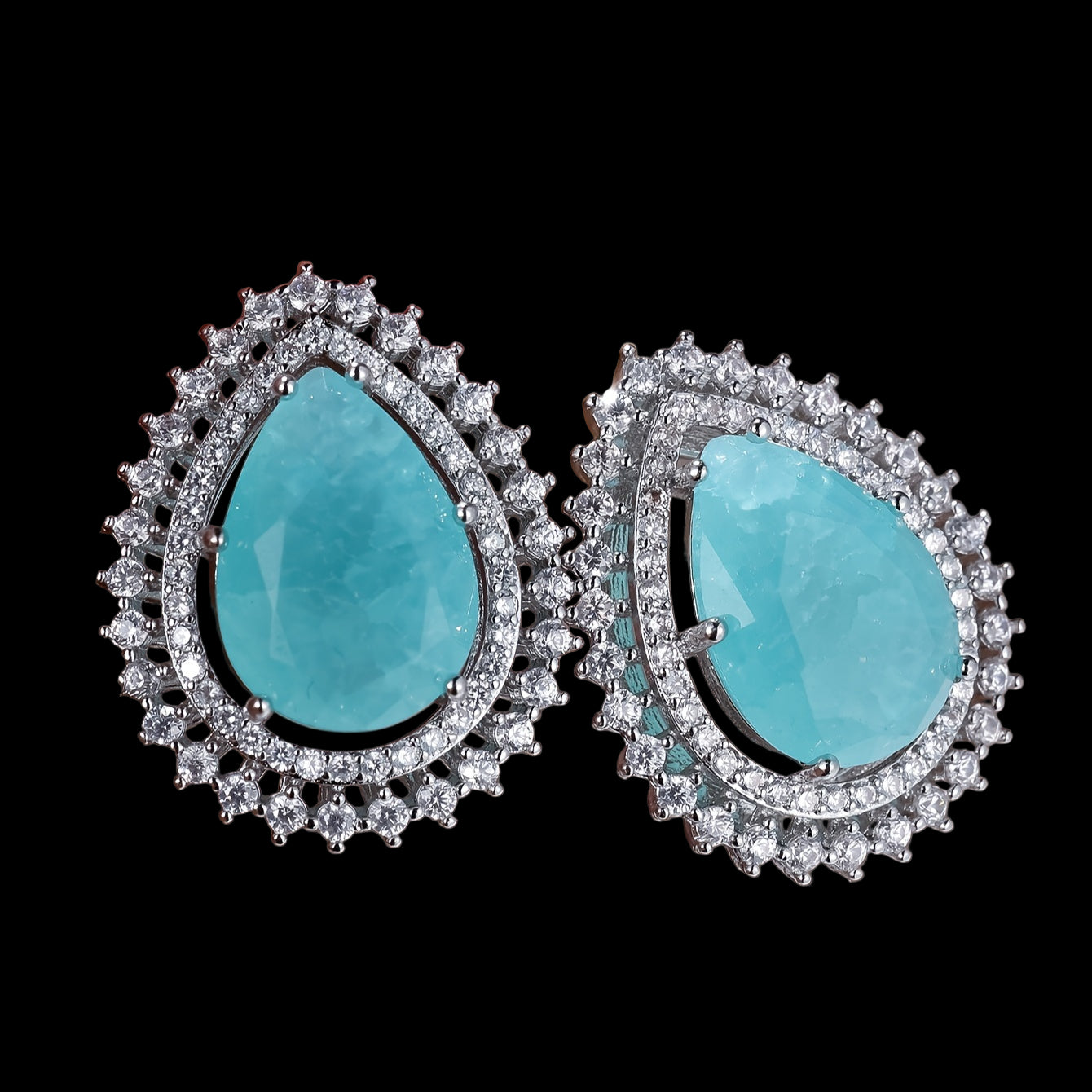 Teardrop Turquoise Cubic Zircon Earrings