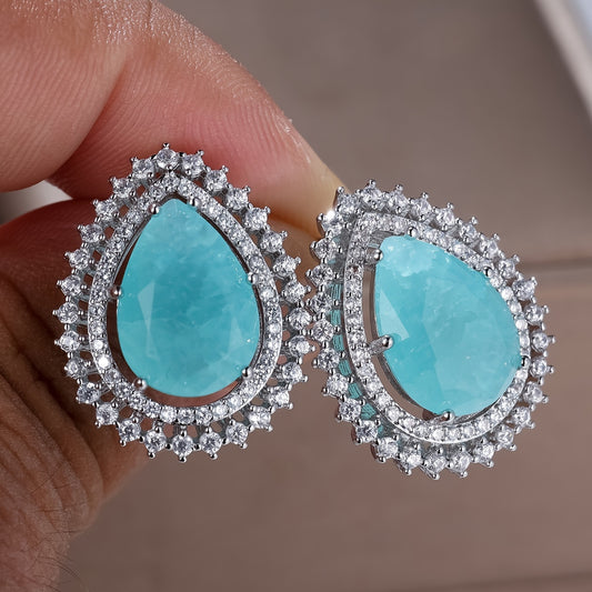 Teardrop Turquoise Cubic Zircon Earrings