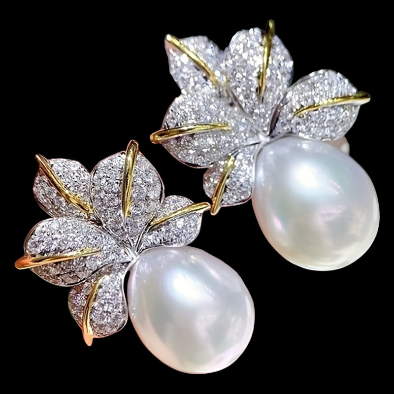 Oval Pearl Leaf Earrings
