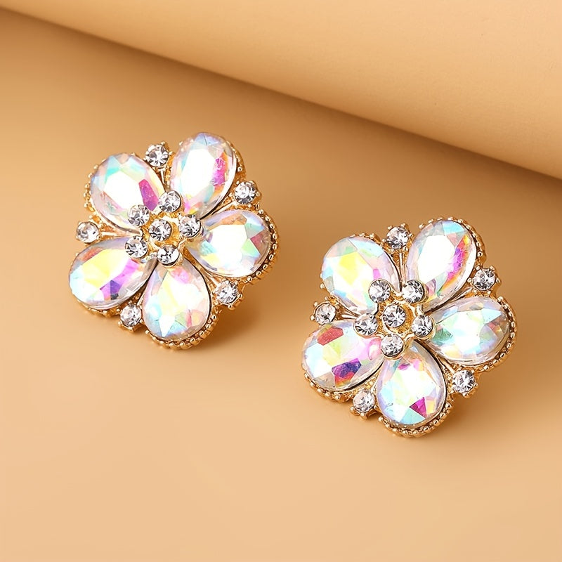 Crystal Blossom Holographic Stud Earrings