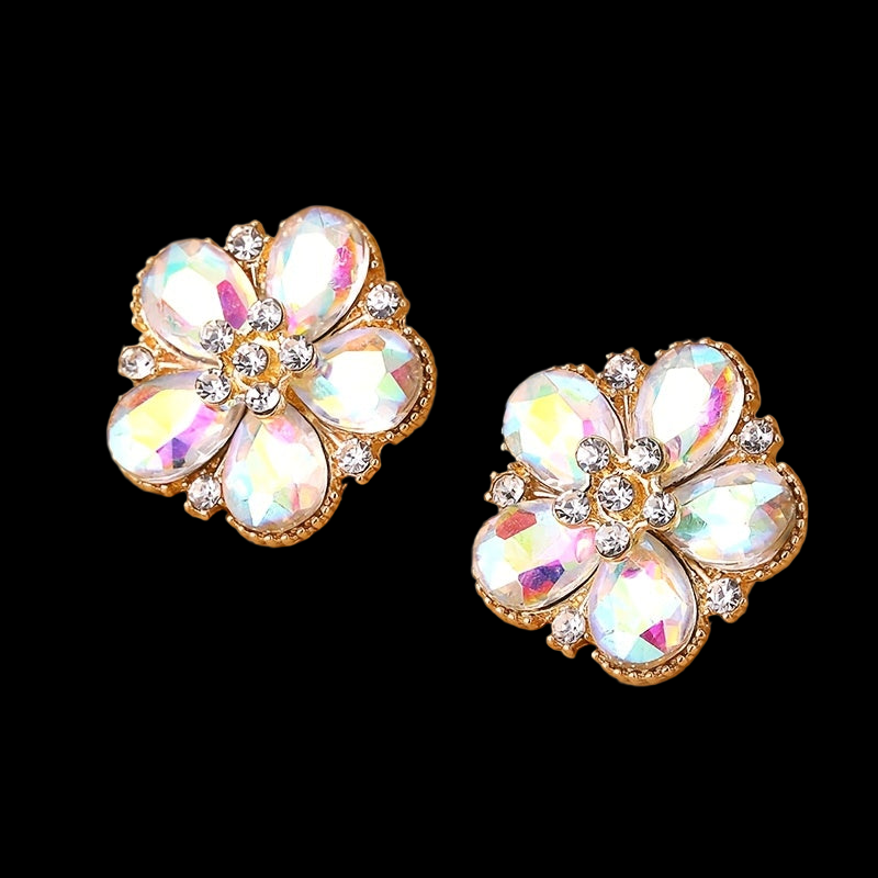 Crystal Blossom Holographic Stud Earrings