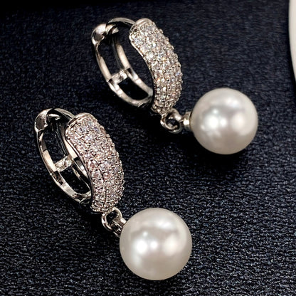 Freshwater Pearl Zircon Dangle Earrings