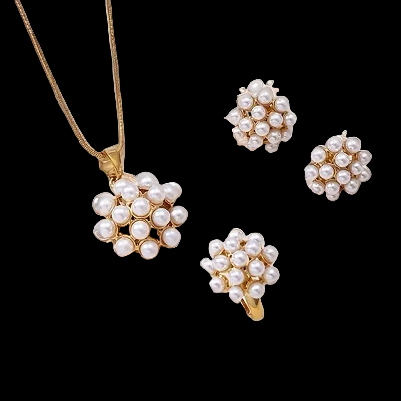 Faux Pearl Round Pendant Necklace Set