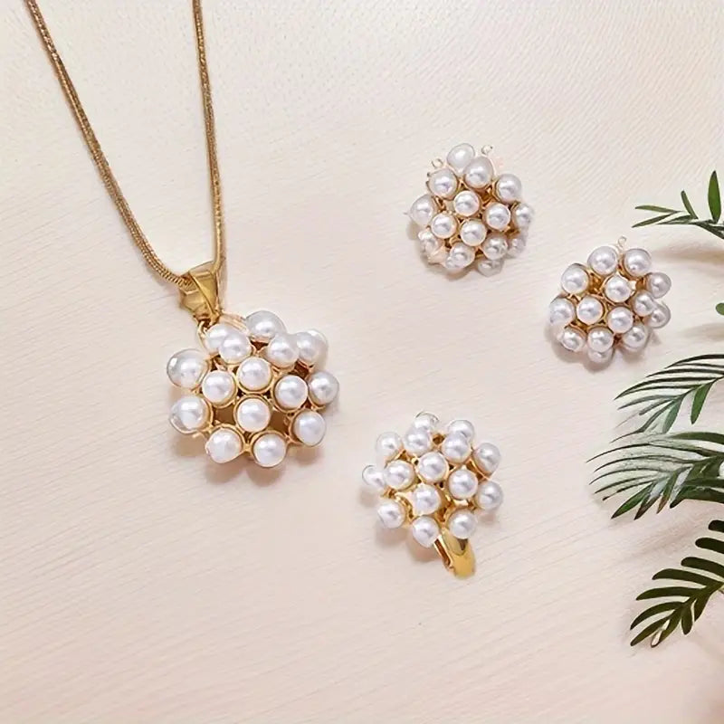 Faux Pearl Round Pendant Necklace Set