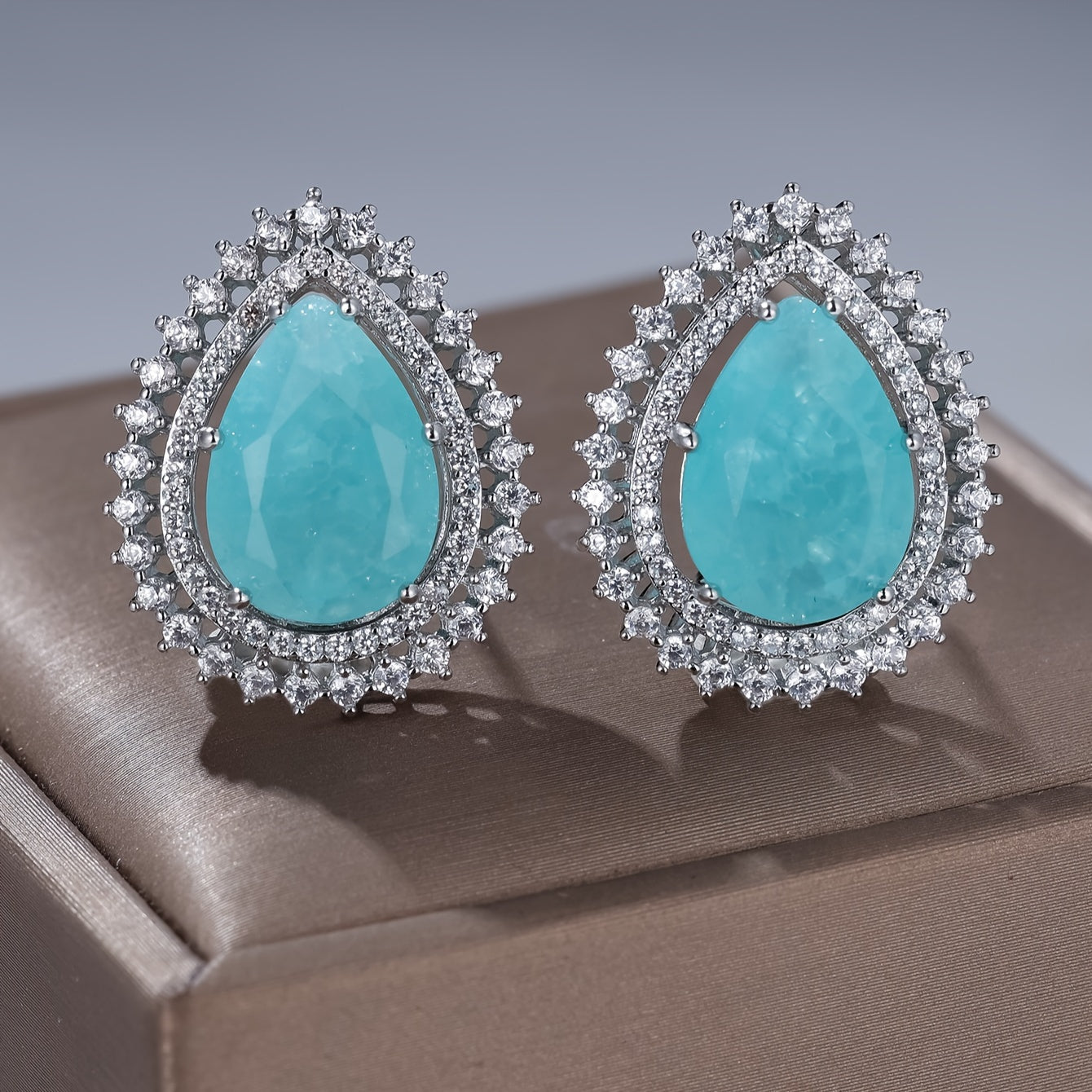 Teardrop Turquoise Cubic Zircon Earrings