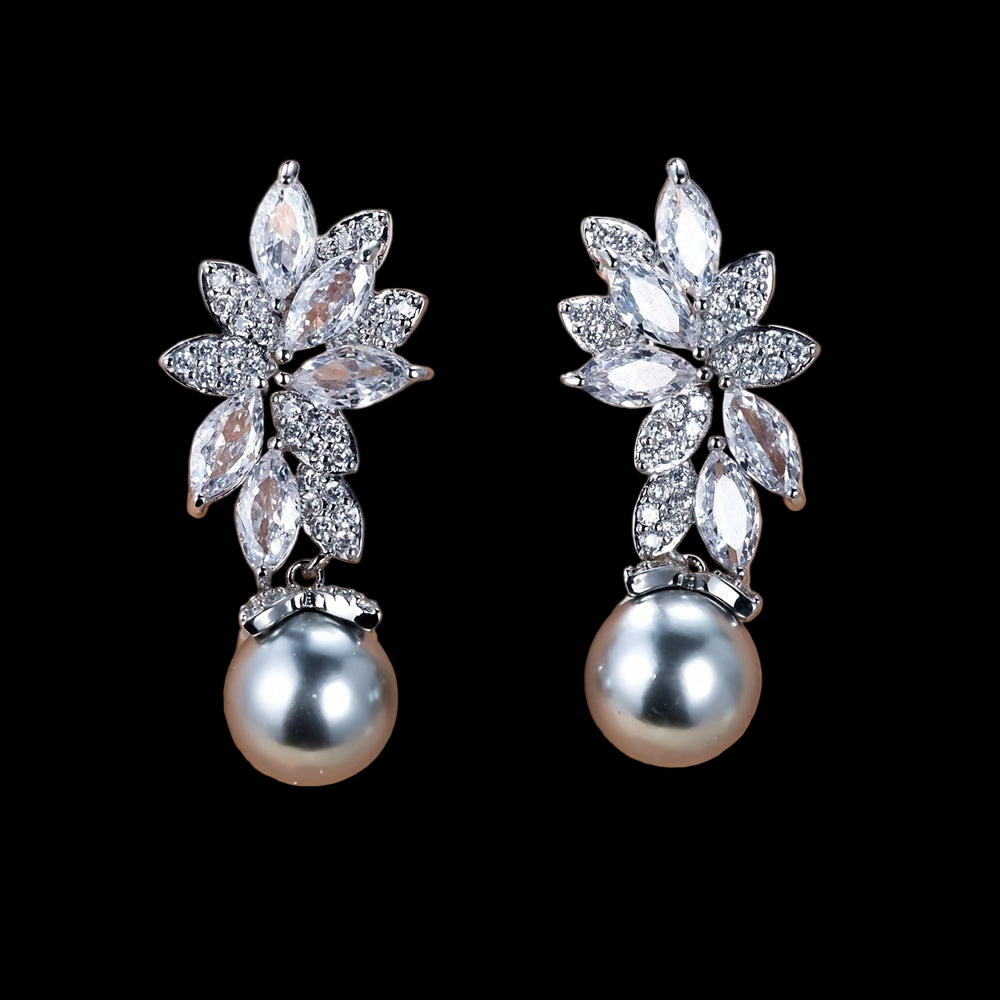 Gray Faux Pearl Dangle Earrings