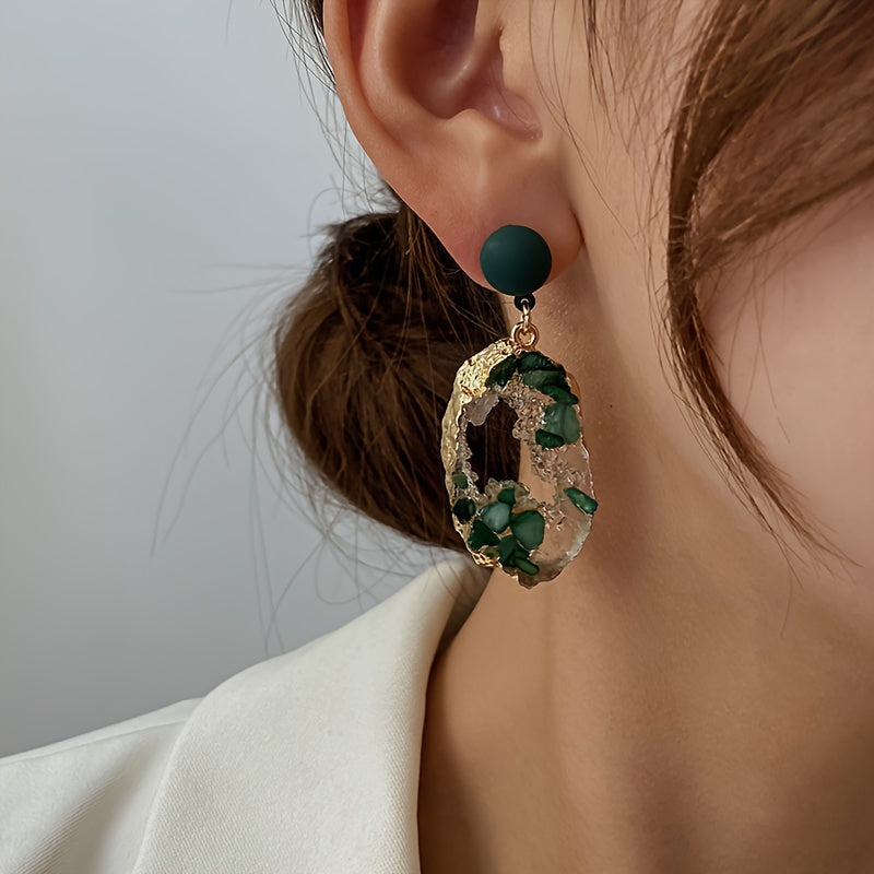 Green Resin Dangle Earrings