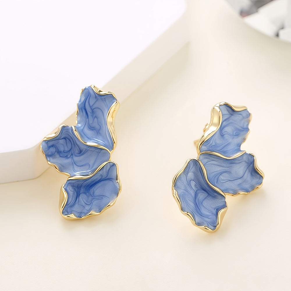 Blue Half Flower Earrings