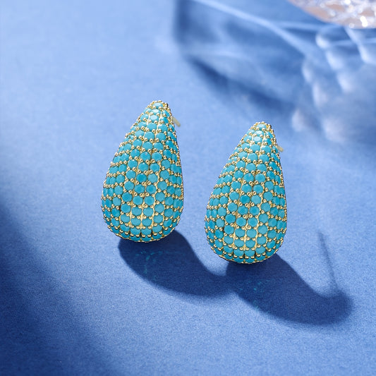 Sparkling Blue Water Drop Design Stud Earrings