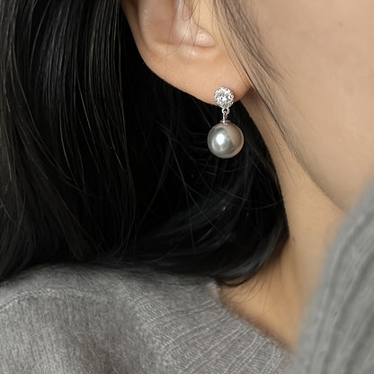 Vintage Style Gray Round Pearl Earrings