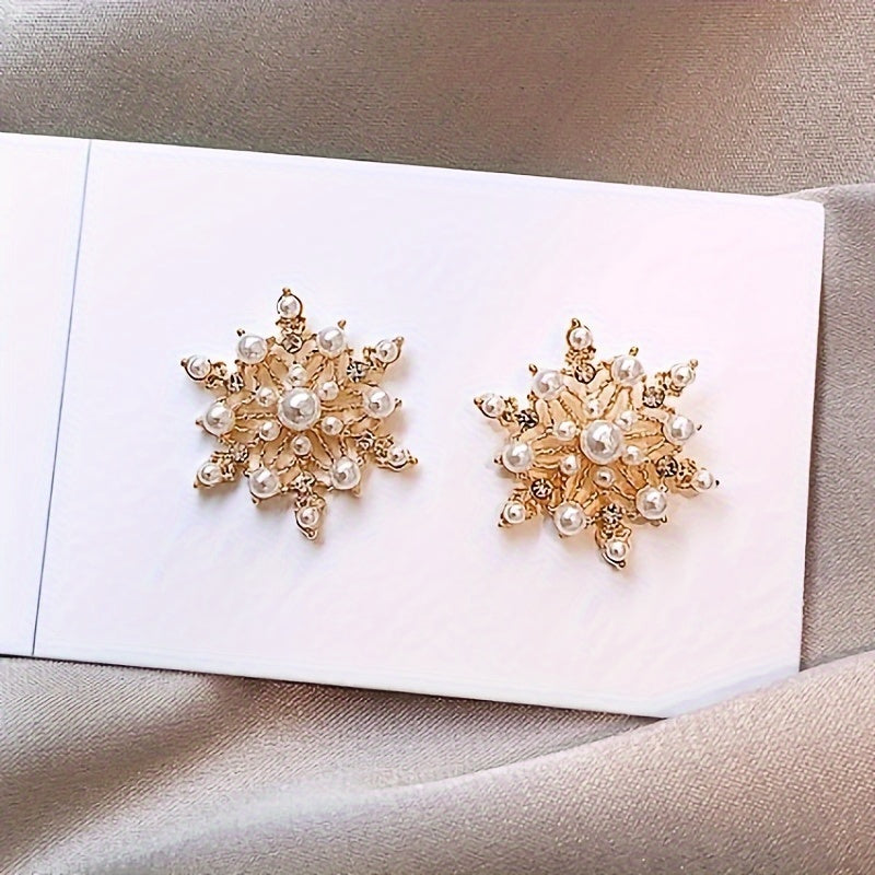 Snowflake Faux Pearl Stud Earrings