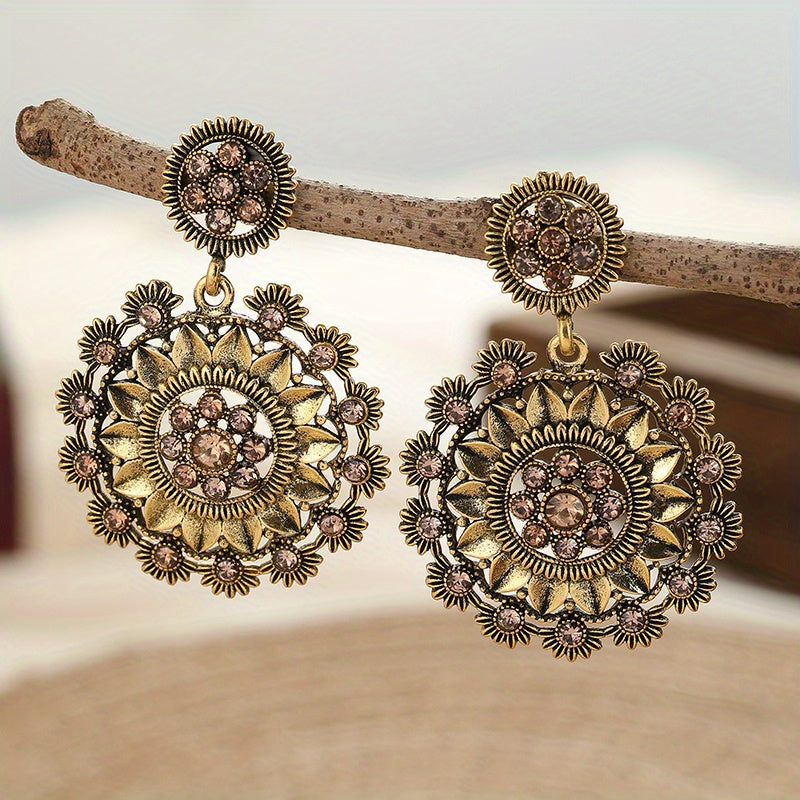 Vintage Copper Flower Dangle Earrings