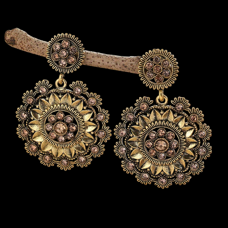 Vintage Copper Flower Dangle Earrings