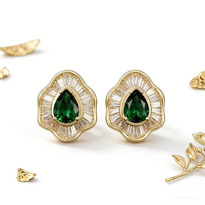 Emerald Synthetic Zircon Studs