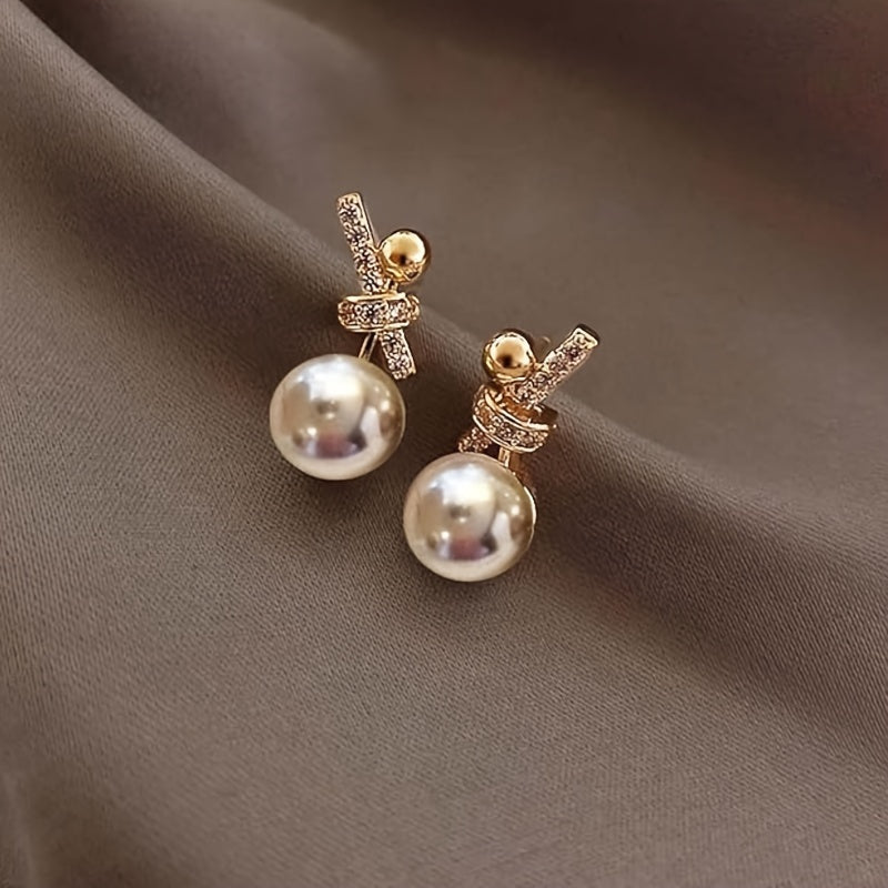 Knot Design Faux Pearl Stud Earrings