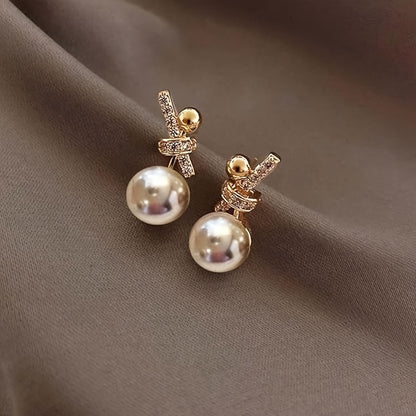 Knot Design Faux Pearl Stud Earrings