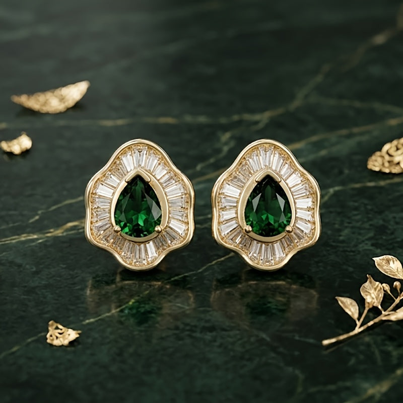 Emerald Synthetic Zircon Studs