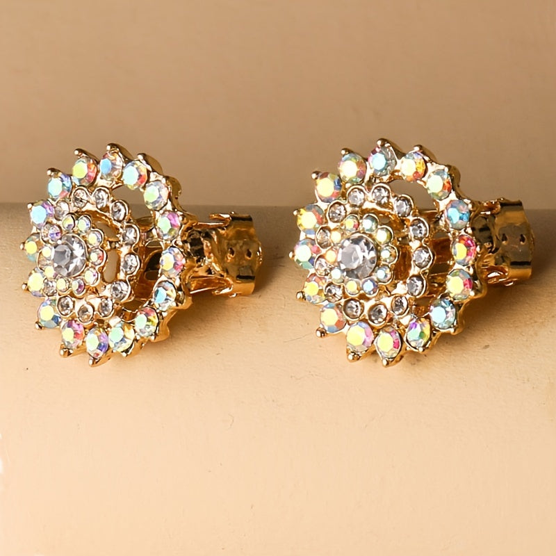 Rhinestone Flower Clip-On Earrings