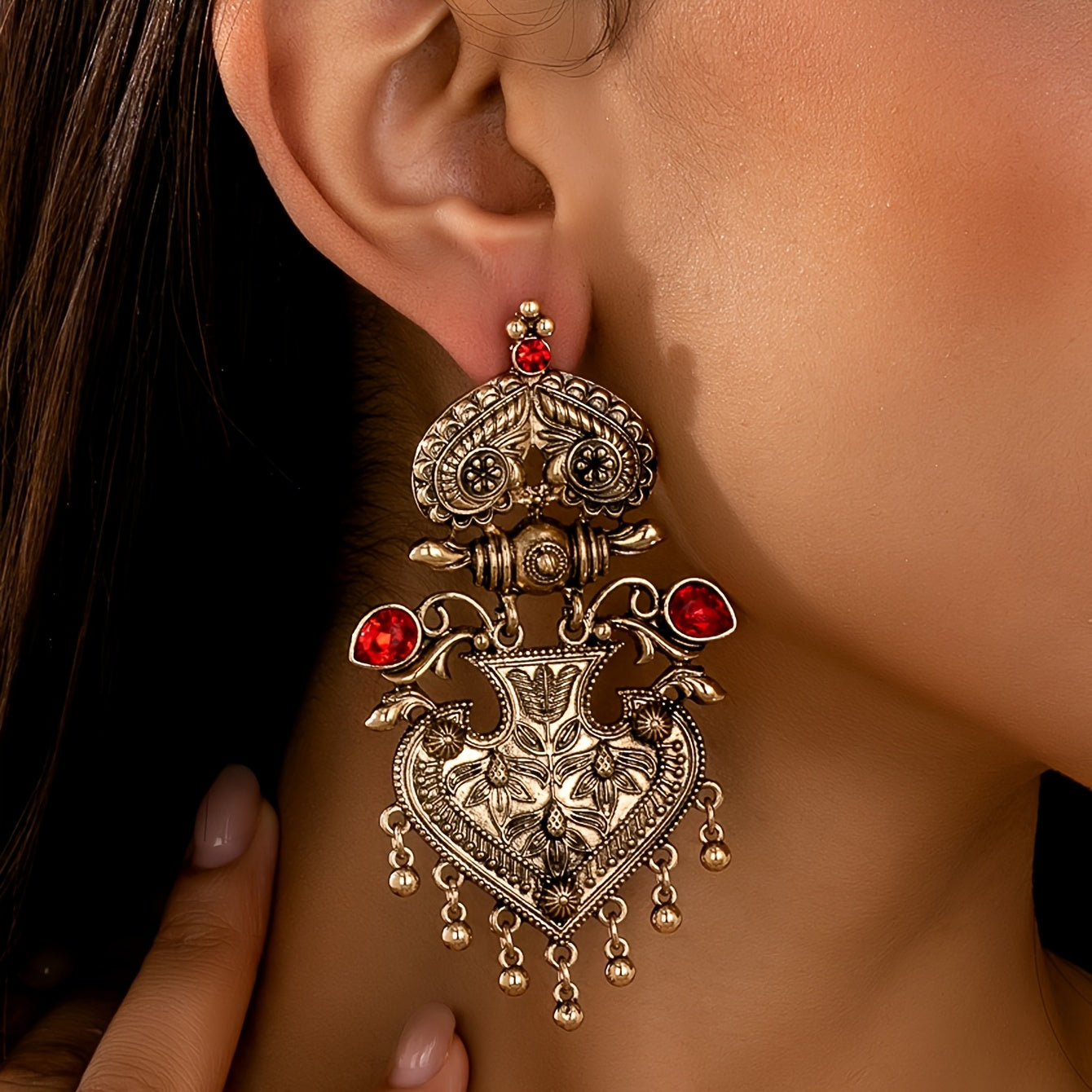 Vintage Heart Tassel Earrings