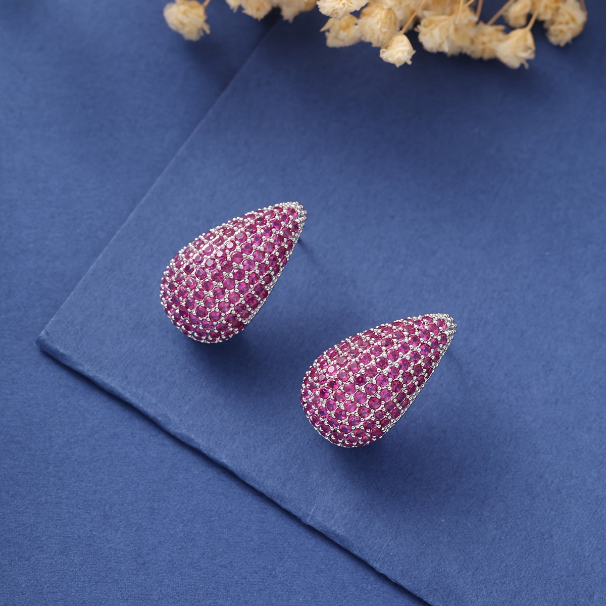 Sparkling Purple Water Drop Design Stud Earrings