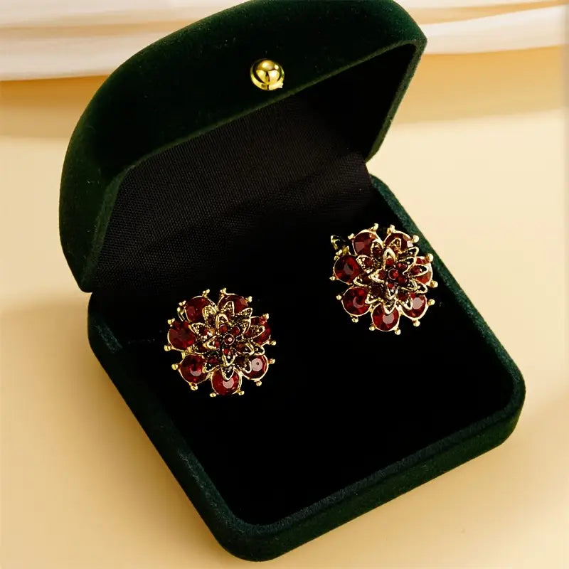 Golden-Tone Copper Ruby Stud Earrings
