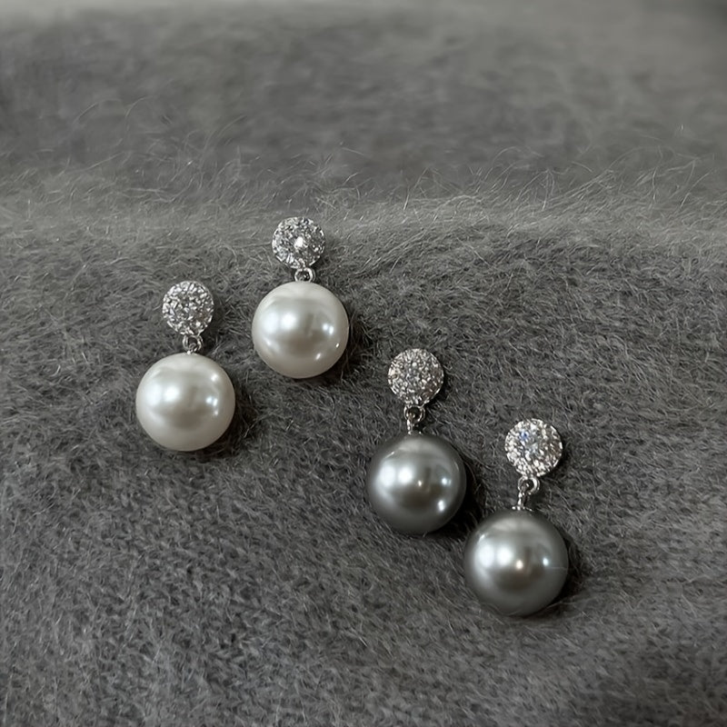Vintage Style Gray Round Pearl Earrings