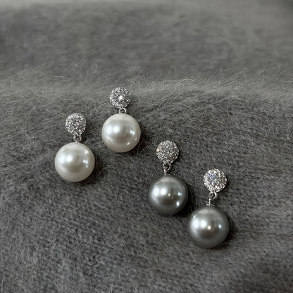 Vintage Style Gray Round Pearl Earrings